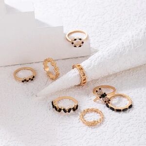 *DARBY* 8-Pc Gold x Black Fashion Dragonfly Ring Set